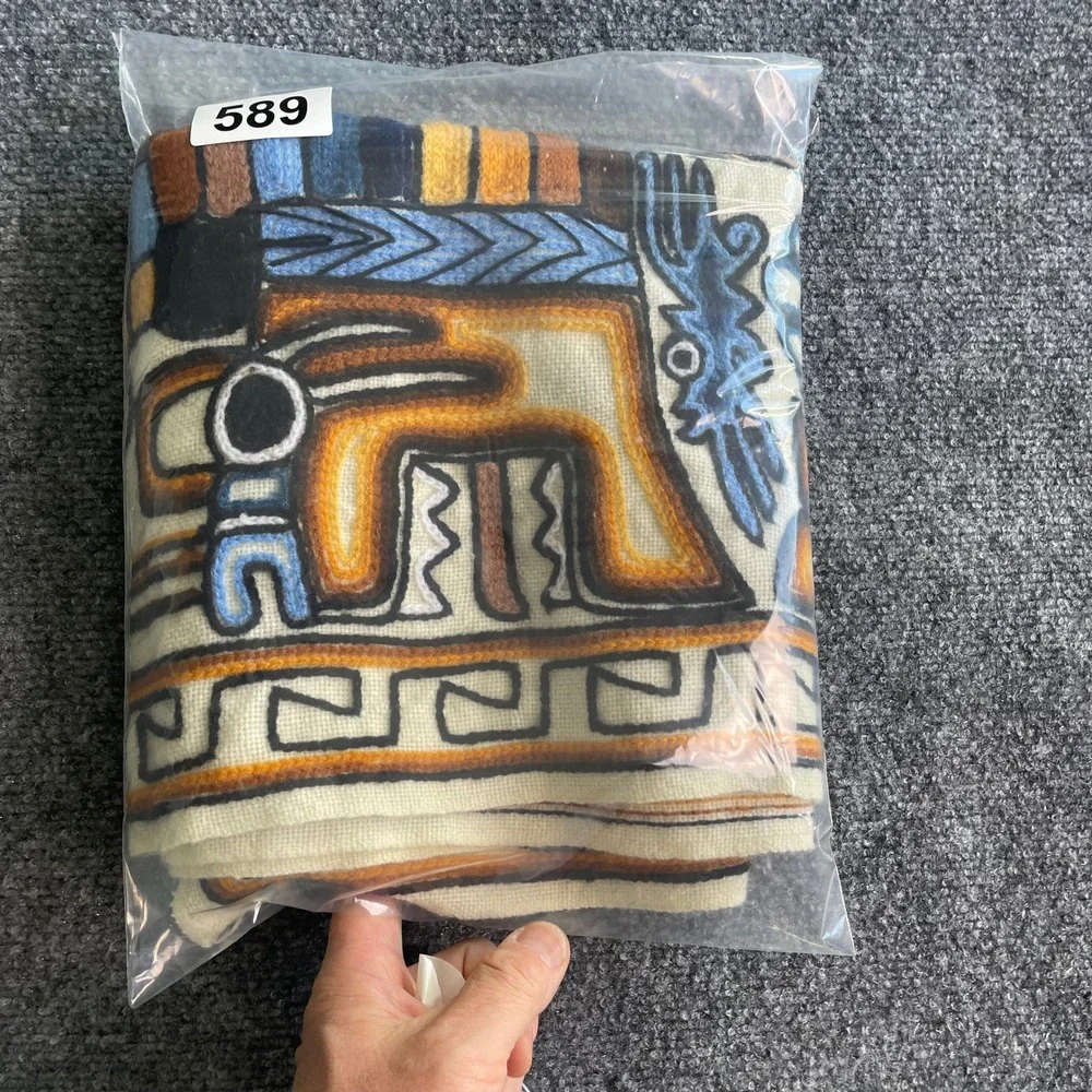 Vintage Peruvian Hand Embroidered Tapestry Incan Pre-Columbian‎ Folk Wall Art